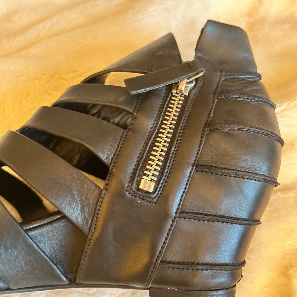 Camilla Skovgaard Black Genuine Leather Cage Lune Low Wedge Calf Boots Size 10US - Picture 9 of 14